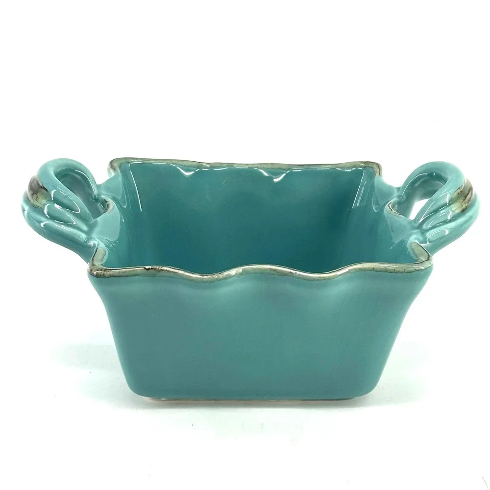 Southern Living Toscana Collection Teal Earthenware Square Baker Bowl Italy